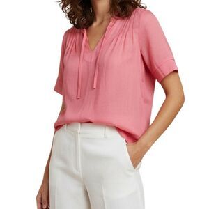 Banana Republic Women's Pink Lace-Up V-Neck Blouse Size S‎